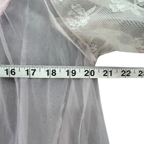 Vintage 60s 70s Peignoir Negligee L Pink Floral Nylon Lace Sheer Retro Feminine - Picture 8 of 13